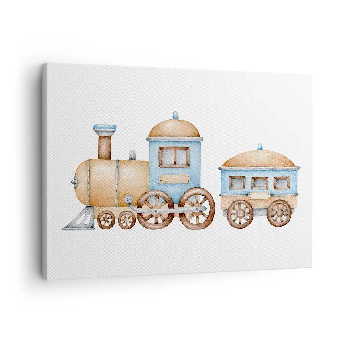 Obraz na plátne - Kresba vlaku v pastelových odtieňoch na bielom pozadí - 70x50cm - Na dráhe stojí… - Moderná nástenná dekorácia do obývacej izby a spálne ARTTOR