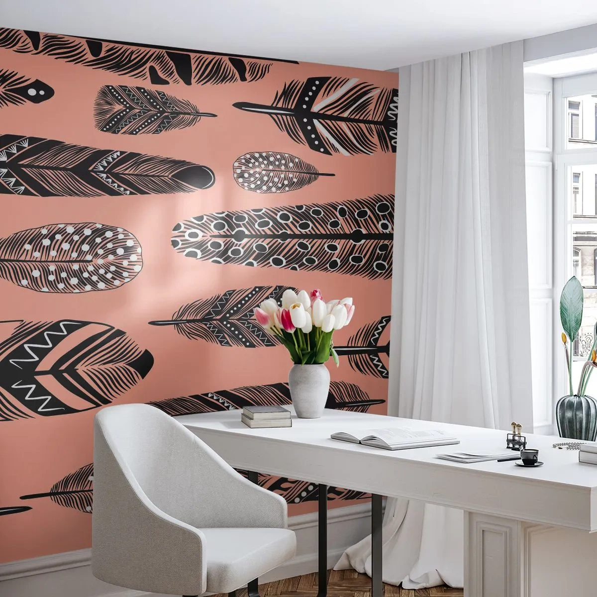 Samolepiaca Fototapeta Deluxe Sticker - Indiánska kolekcia - Abstrakcia, Perie, Boho - 350x256 cm