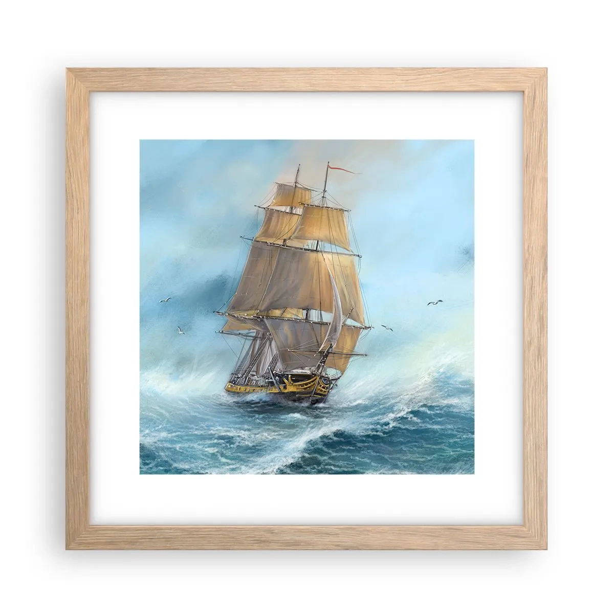 Plagát v ráme zo svetlého duba - Bežiaci po vlnách - 30x30 cm