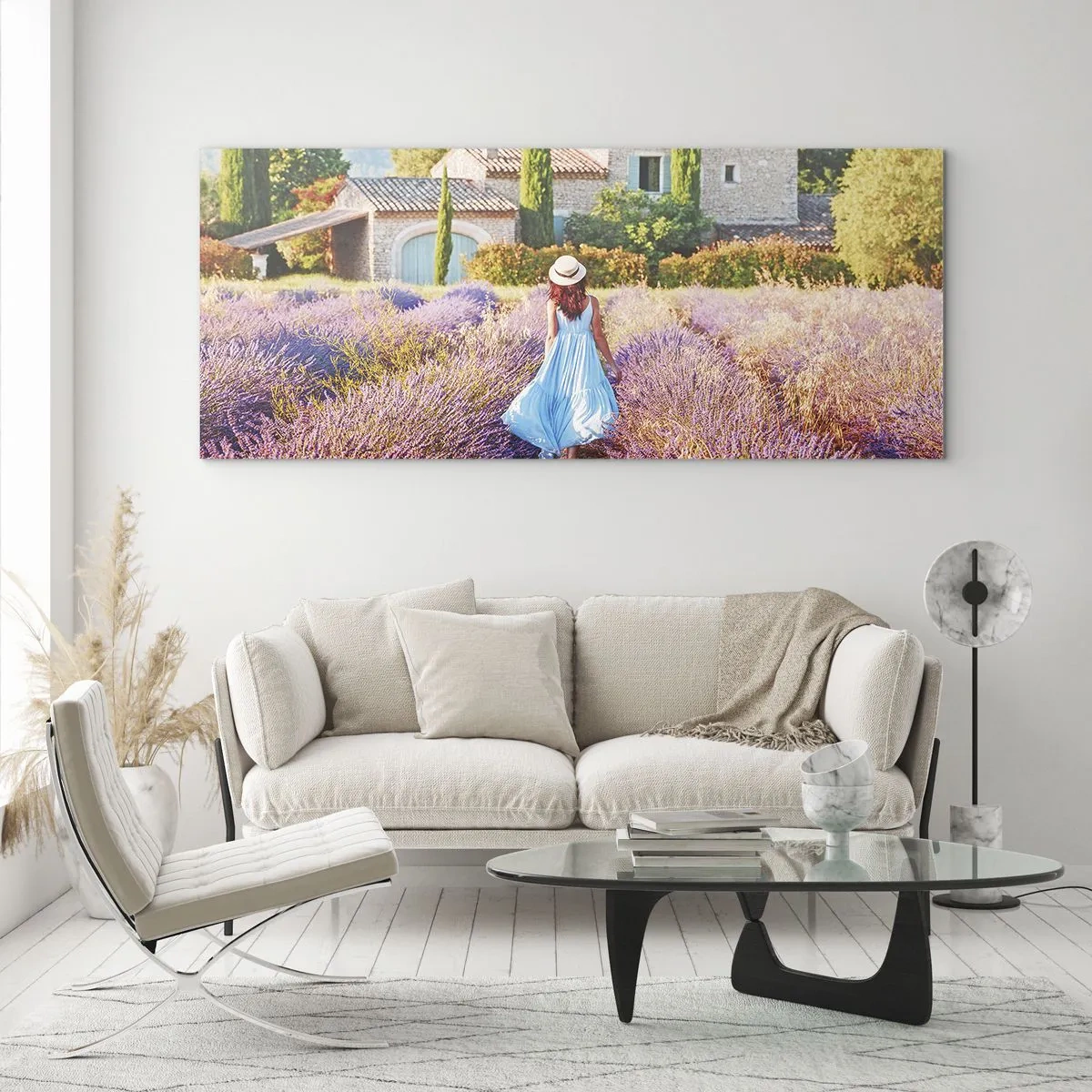 Obraz na skle - Levanduľové dievča - 100x40 cm