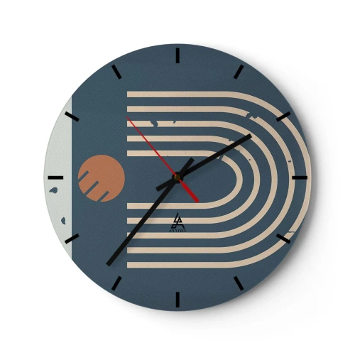 Nástenné hodiny - Abstraktný geometrický vzor v odtieňoch tmavomodrej a béžovej - 30x30cm - Geometria v námorníckej modrej - Moderná nástenná dekorácia do obývacej izby, kuchyne a spálne ARTTOR