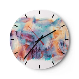 Nástenné hodiny - Dynamické ťahy štetcom v žiarivých farbách - 30x30cm - Farebný neporiadok - Moderná nástenná dekorácia do obývacej izby, kuchyne a spálne ARTTOR