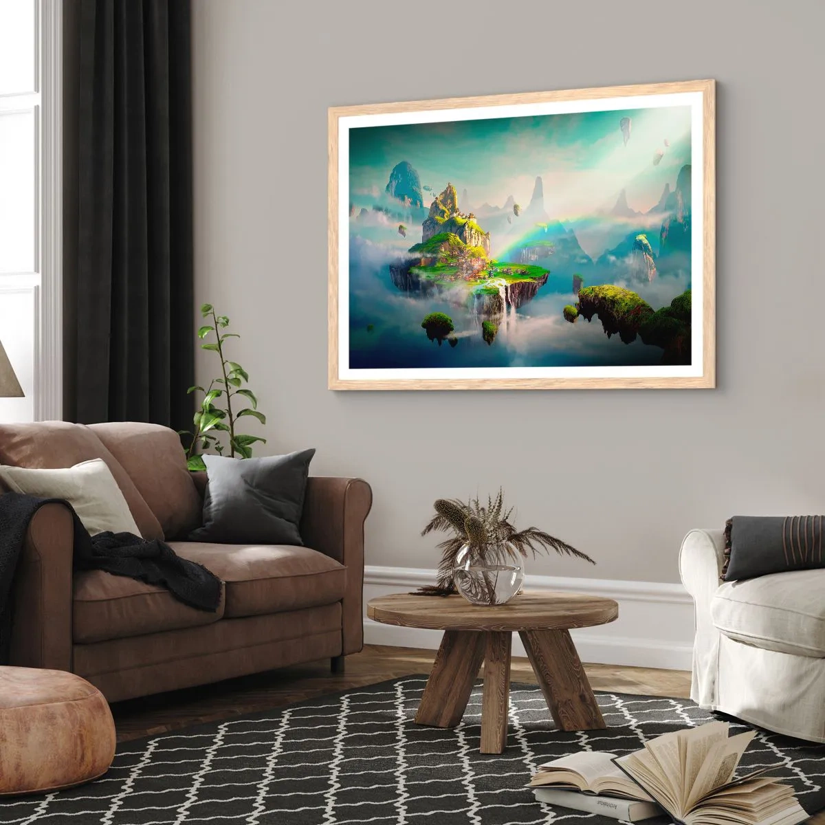 Plagát v ráme zo svetlého duba - Uprostred neba - šťastné ostrovy - 91x61 cm