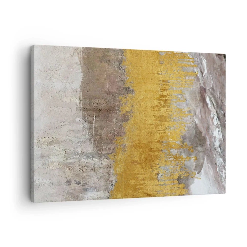 Obraz na plátne - Zlatý a béžový abstraktný vzor - 70x50cm - Zlatistý závan - Moderná nástenná dekorácia do obývacej izby a spálne ARTTOR
