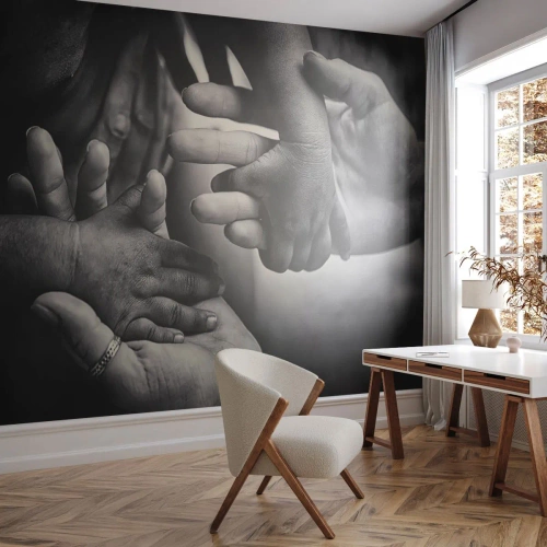 Fototapeta Standard Eco - Symbolické ruky dospelých a detí prepletené v geste blízkosti - 100x70cm - Byť človekom - Moderná nástenná dekorácia do obývacej izby a spálne ARTTOR