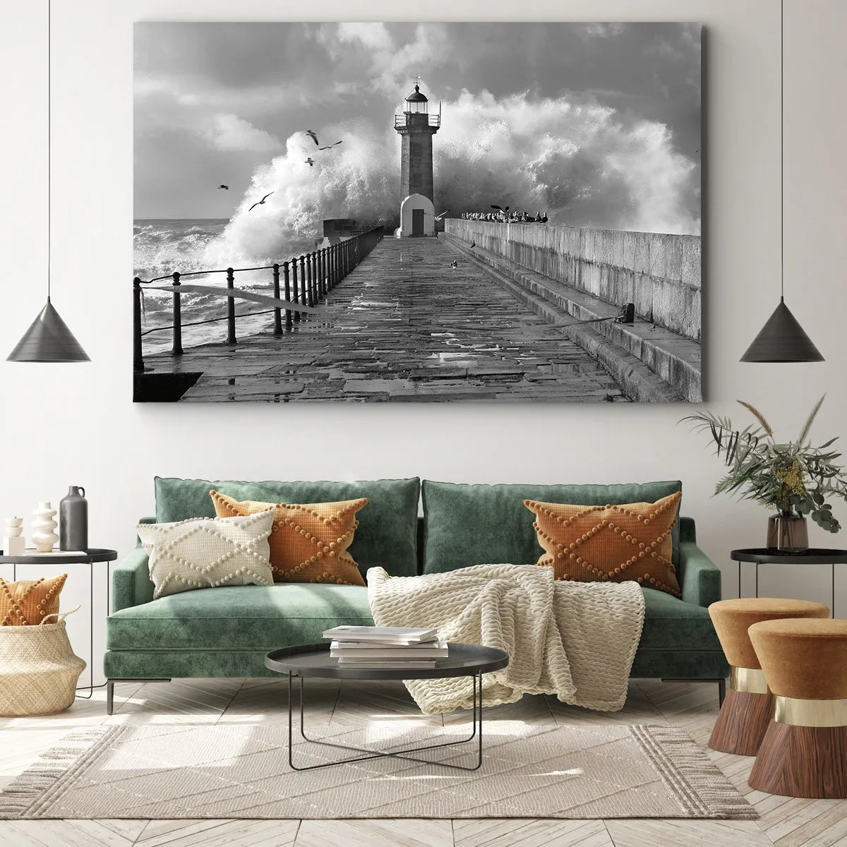 Obraz na plátne - Maják obklopený vlnami počas búrky - 70x50cm - Nebojácna - Moderná nástenná dekorácia do obývacej izby a spálne ARTTOR
