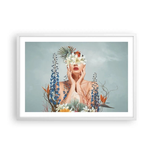 Plagát v bielom ráme - Žena – kvetina - 70x50 cm