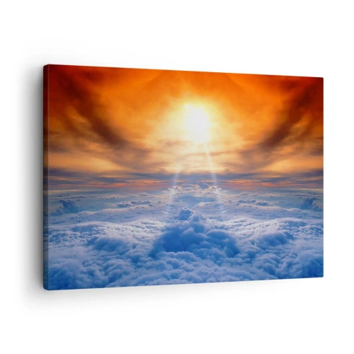 Obraz na plátne - Západ slnka nad oblakmi, obloha plná zlatých farieb a svetla. - 70x50cm - Mystická krajina - Moderná nástenná dekorácia do obývacej izby a spálne ARTTOR