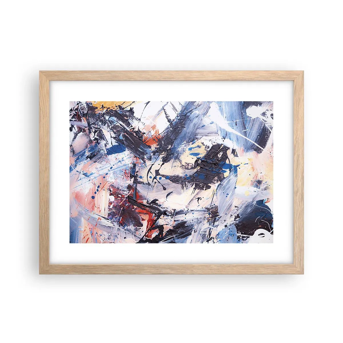 Plagát v ráme zo svetlého duba - Bláznivý tanec abstrakcie - 40x30 cm