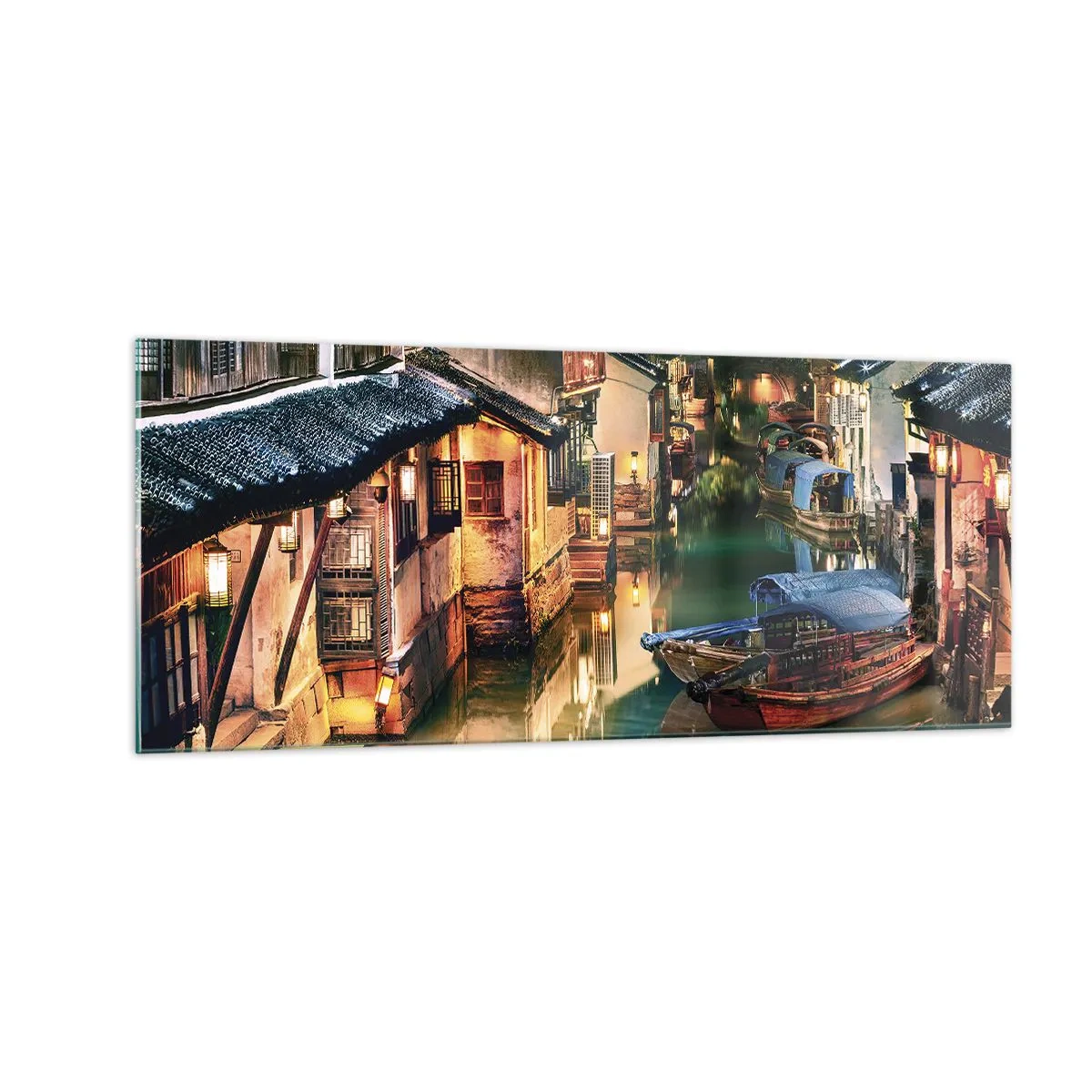 Obraz na skle - Večer na čínskej ulici - 100x40 cm