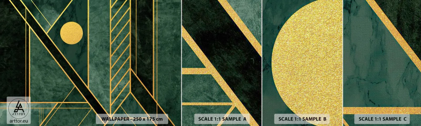 Vzorka fototapety Premium Canvas - Dynamika zlata a lazuritu - Abstrakcia, Kus, Geometrický vzor - 100x30 cm