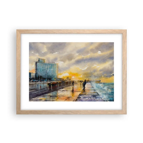 Plagát v ráme zo svetlého duba - Život na pobreží - 40x30 cm
