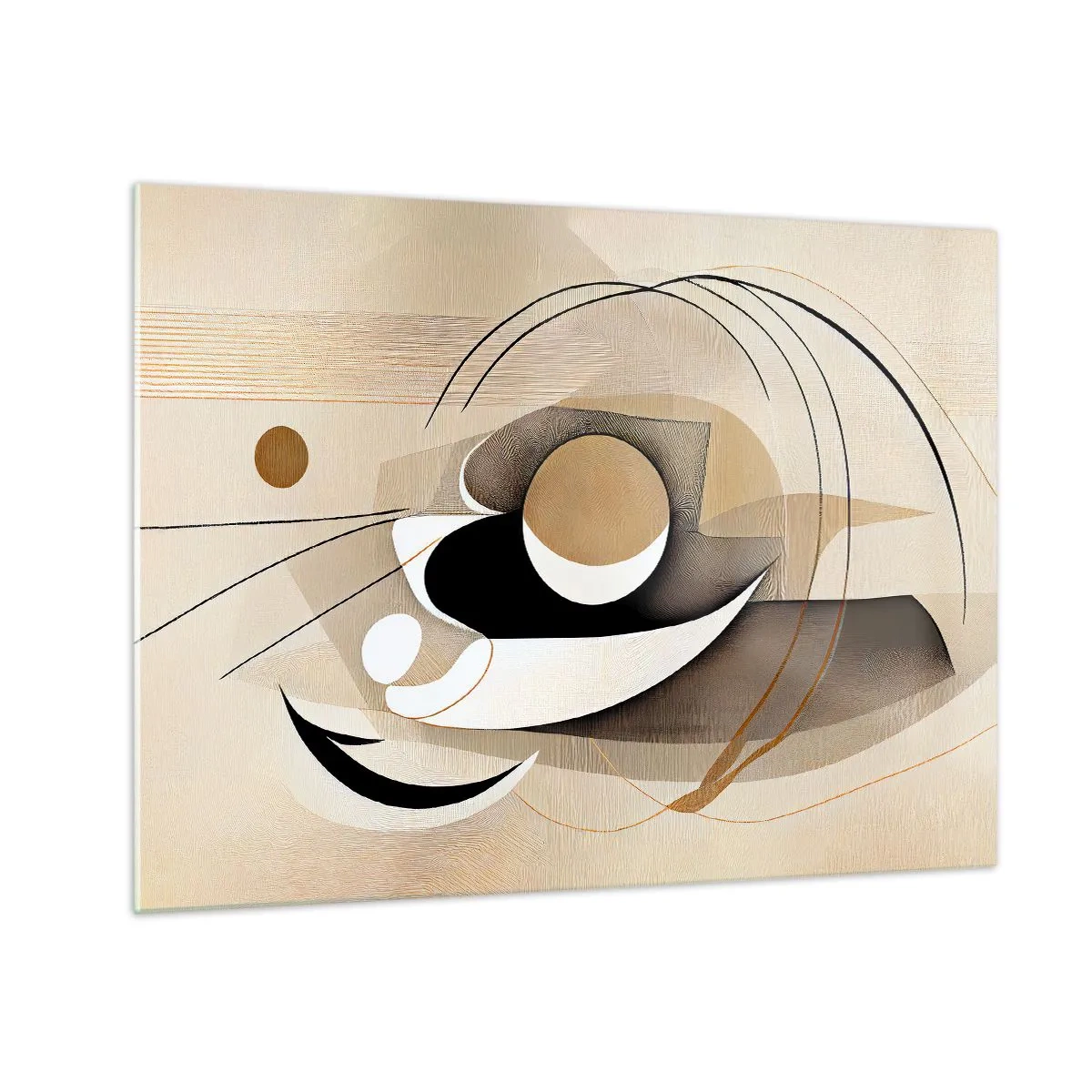 Obraz na skle - Minimalistická abstrakcia v béžovej farbe s geometrickými tvarmi - 70x50cm - Kompozícia: podstata vecí - Moderná nástenná dekorácia do obývacej izby a spálne ARTTOR