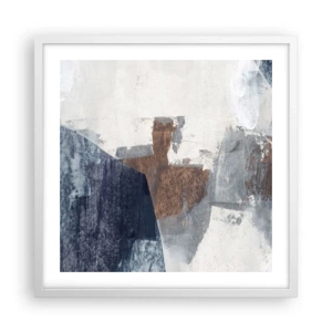 Plagát v bielom ráme - Modro-hnedé tvary - 50x50 cm