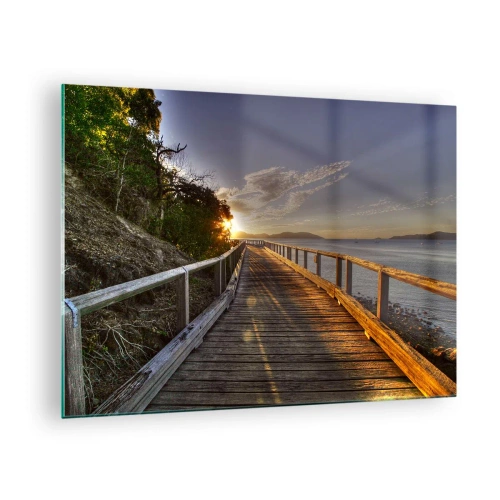 Obraz na skle - Drevená lávka pri západe slnka - 70x50cm - Ísť, stále ísť smerom k slnku - Moderná nástenná dekorácia do obývacej izby a spálne ARTTOR