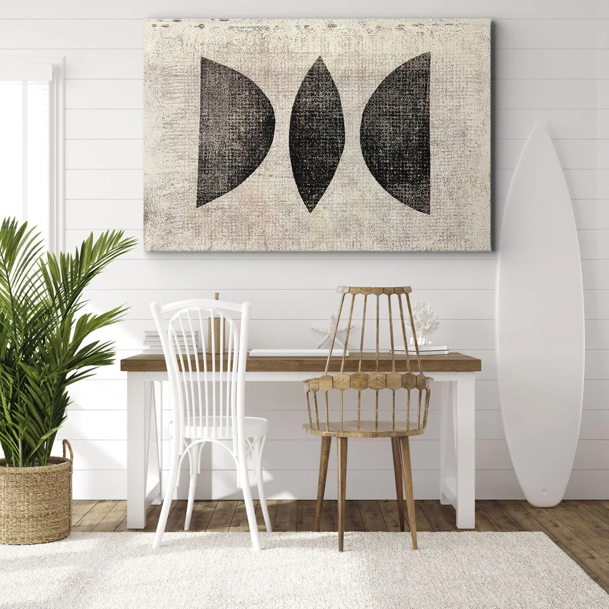 Obraz na plátne - Etnické tvary v tmavých tónoch na svetlom pozadí - 70x50cm - Etnická abstrakcia - Moderná nástenná dekorácia do obývacej izby a spálne ARTTOR