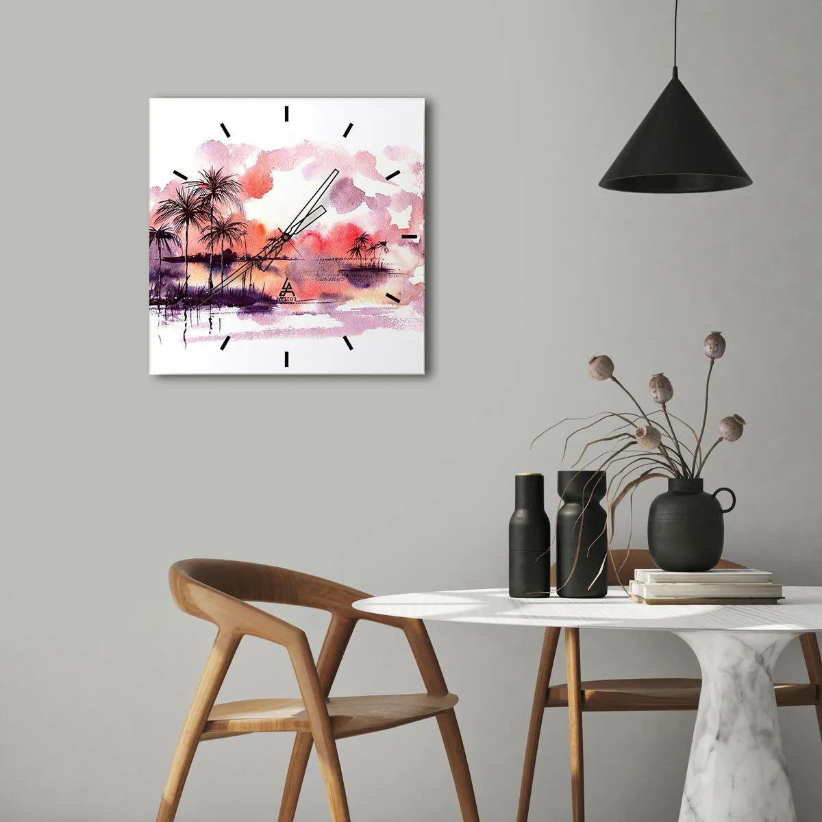 Nástenné hodiny - Pokoj trópov v červenej - 30x30 cm