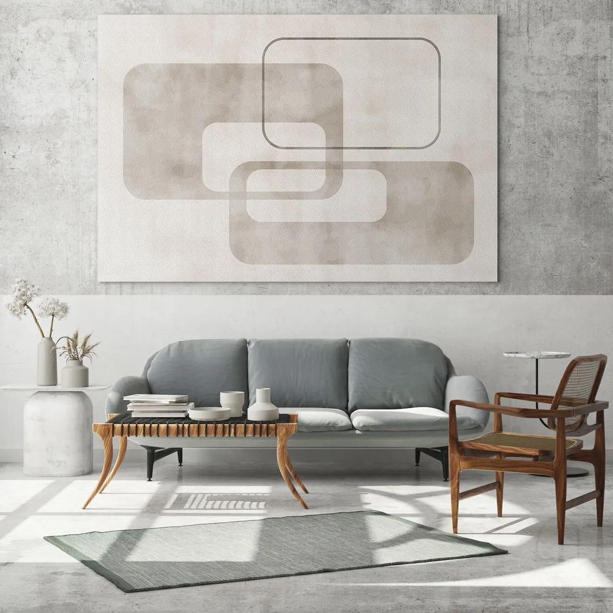 Obraz na skle - Minimalistické béžové obdĺžniky na svetlom pozadí - 70x50cm - Geometrická fúga - Moderná nástenná dekorácia do obývacej izby a spálne ARTTOR