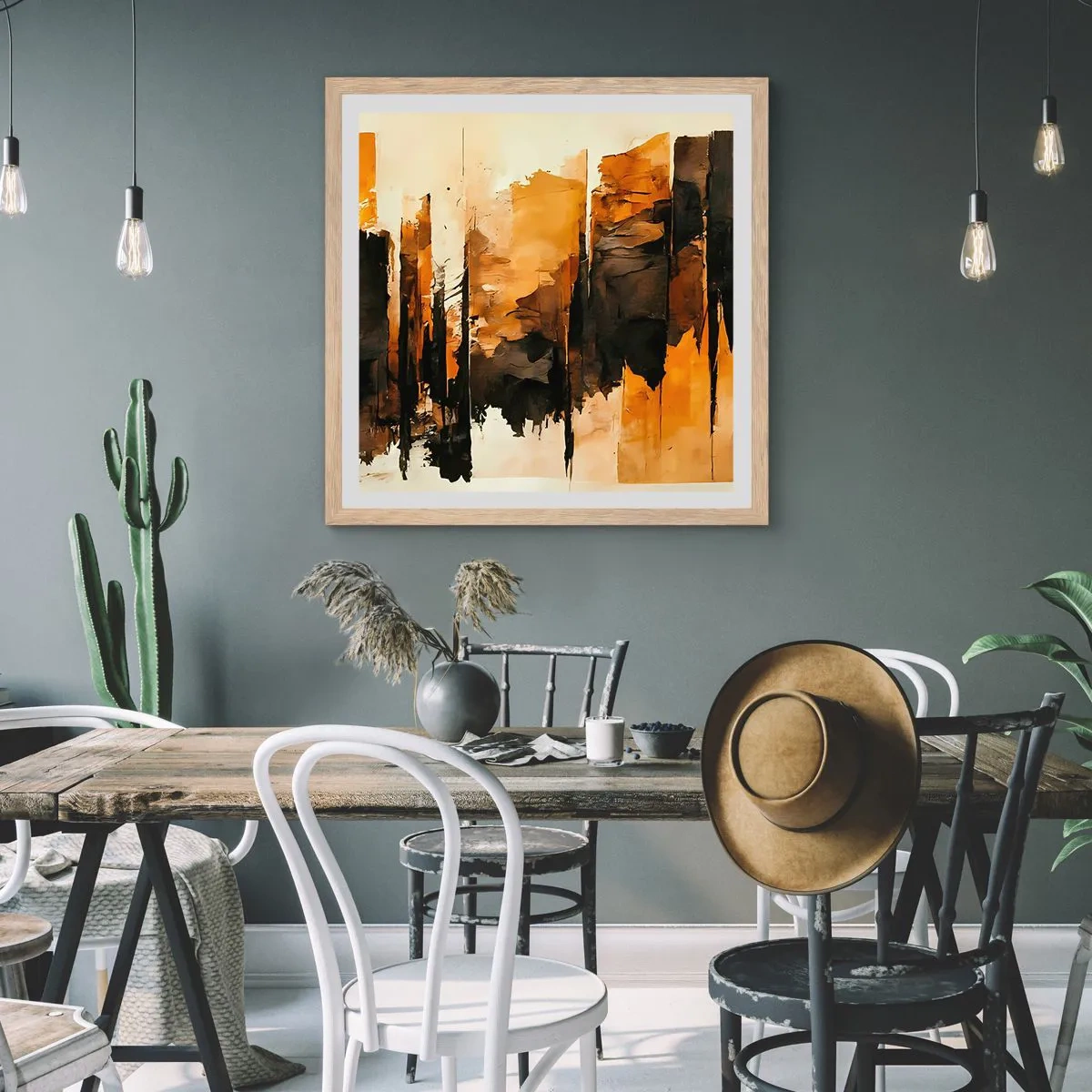 Plagát v ráme zo svetlého duba - Harmónia čiernej a zlatej - 60x60 cm