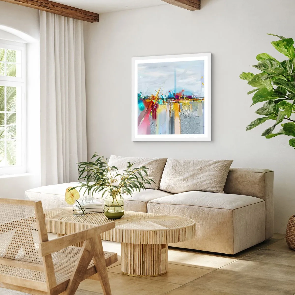 Plagát v bielom ráme - Most radosti nad riekou života - 60x60 cm