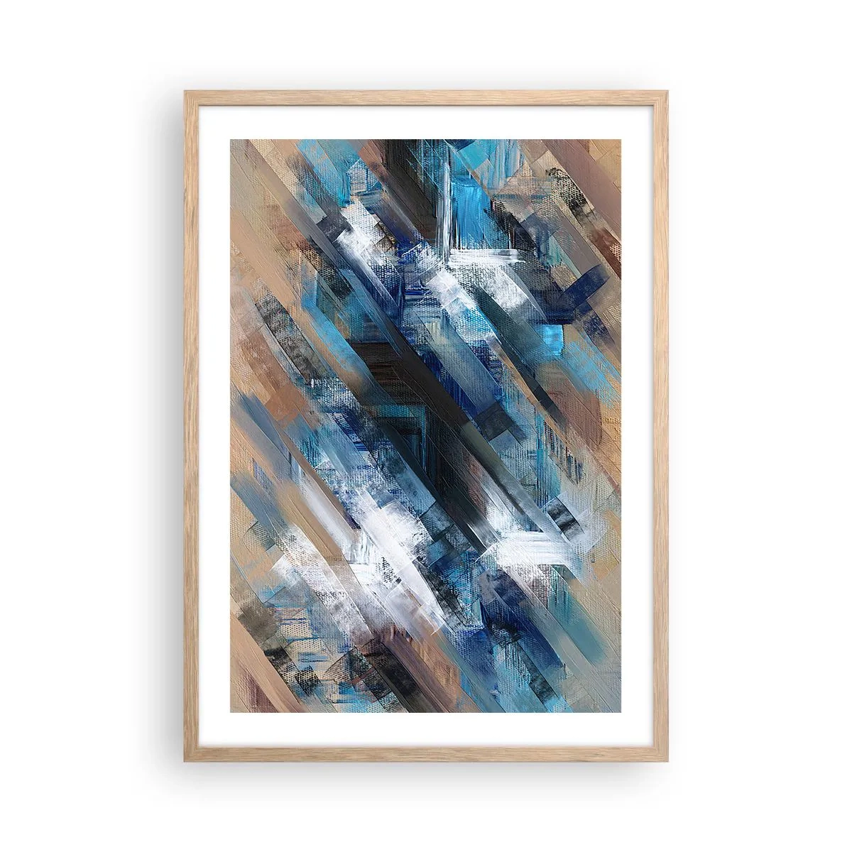Plagát v ráme zo svetlého duba - Modrá šikmosť - 50x70 cm