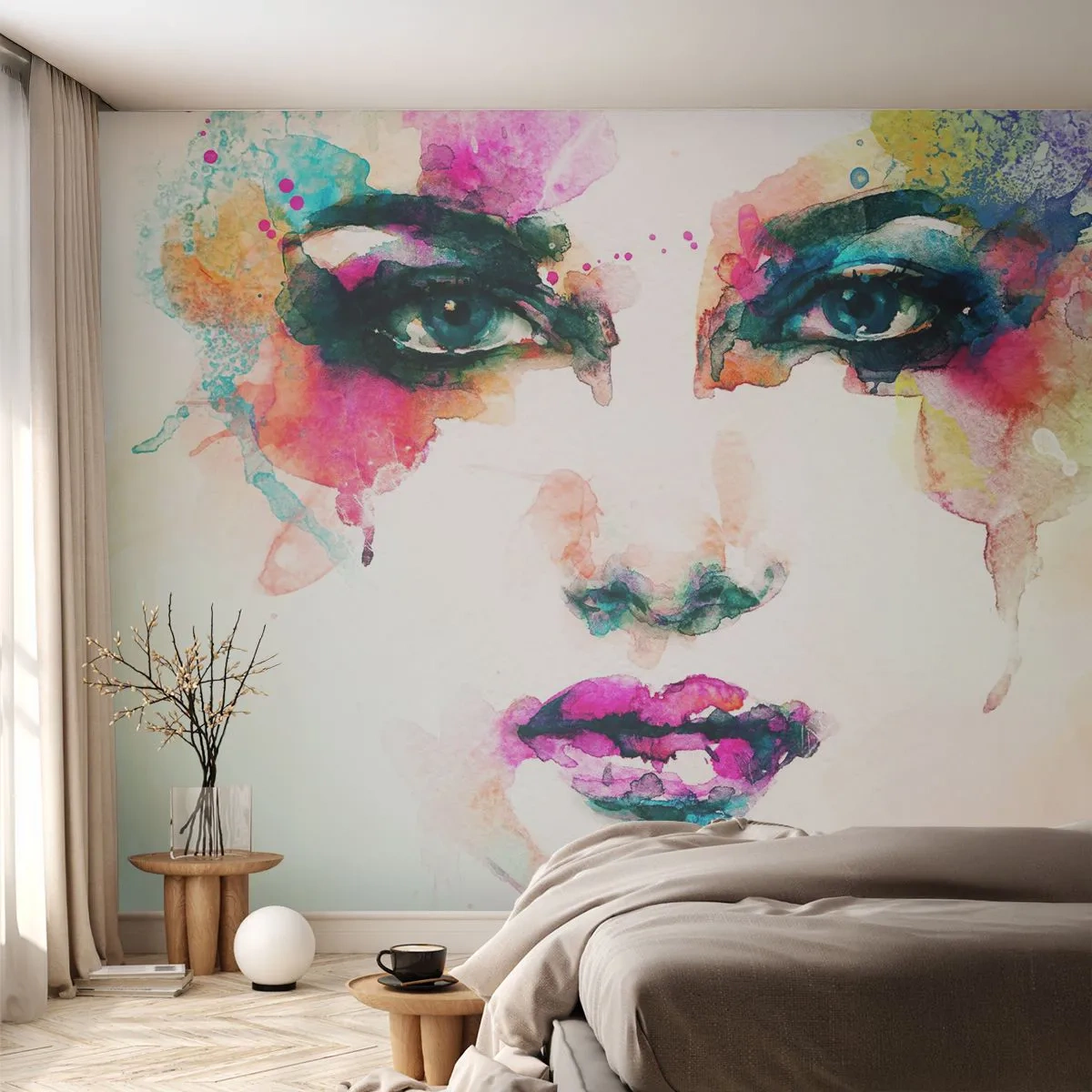 Samolepiaca Fototapeta Deluxe Sticker - Portrét maľovaný dúhou - Abstrakcia, Ženská tvár, Kus - 500x350 cm