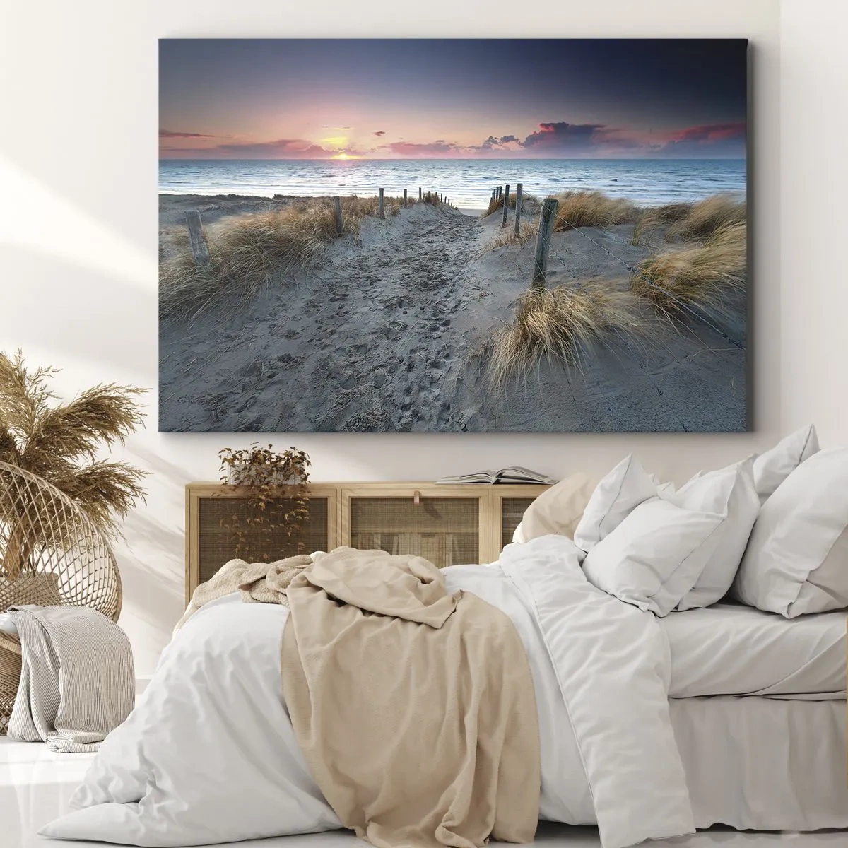 Obraz na plátne - Cesta vedúca na pláž pri západe slnka - 70x50cm - Šiel by som s tebou na kraj světa… - Moderná nástenná dekorácia do obývacej izby a spálne ARTTOR