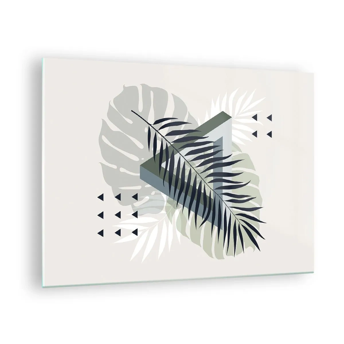 Obraz na skle - Moderná geometrická listová kompozícia - 70x50cm - Príroda a geometria – dva poriadky? - Moderná nástenná dekorácia do obývacej izby a spálne ARTTOR