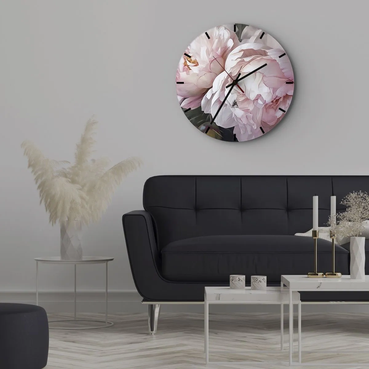 Nástenné hodiny - Jemné ružové pivonky zblízka - 30x30cm - Uchytené v rozkvete - Moderná nástenná dekorácia do obývacej izby, kuchyne a spálne ARTTOR