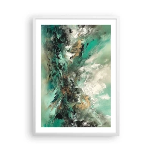 Plagát v bielom ráme - Smaragdovočierne vlnobitie - 50x70 cm