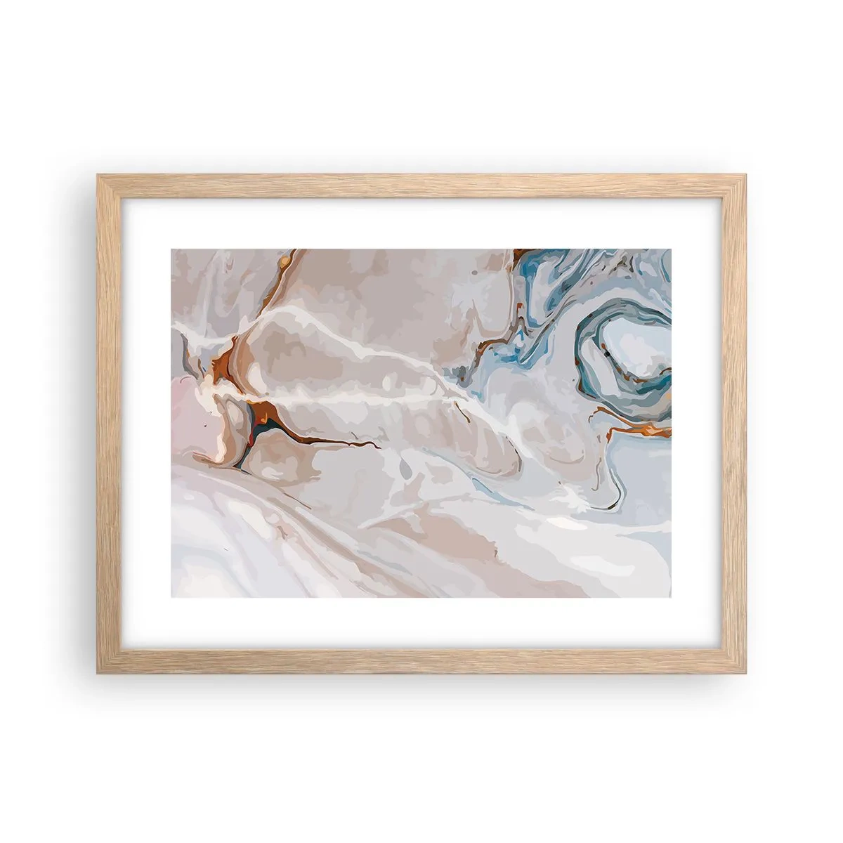Plagát v ráme zo svetlého duba - Modré meandre pod bielou - 40x30 cm