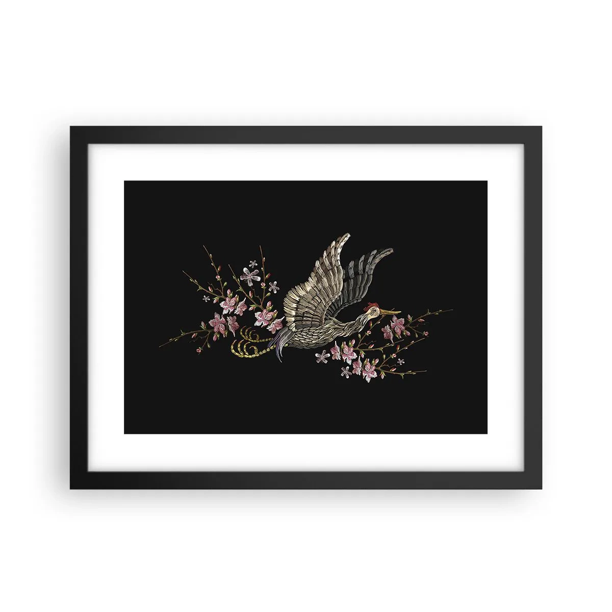 Plagát v čiernom ráme - Exotický vyšívaný vták - 40x30 cm