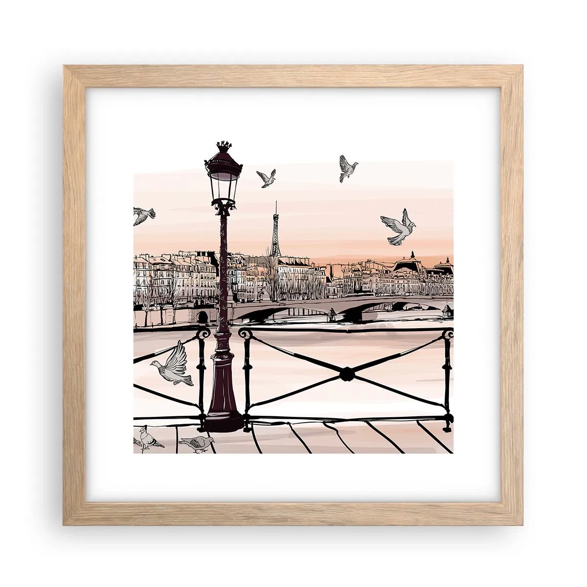 Plagát v ráme zo svetlého duba - Nad strechami Paríža - 30x30 cm