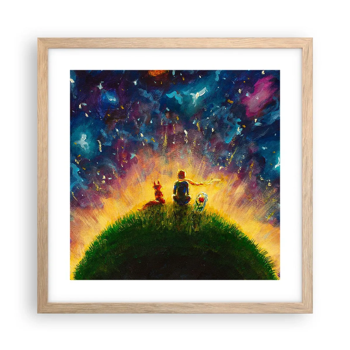 Plagát v ráme zo svetlého duba - Láska a priateľstvo - celý svet - 40x40 cm