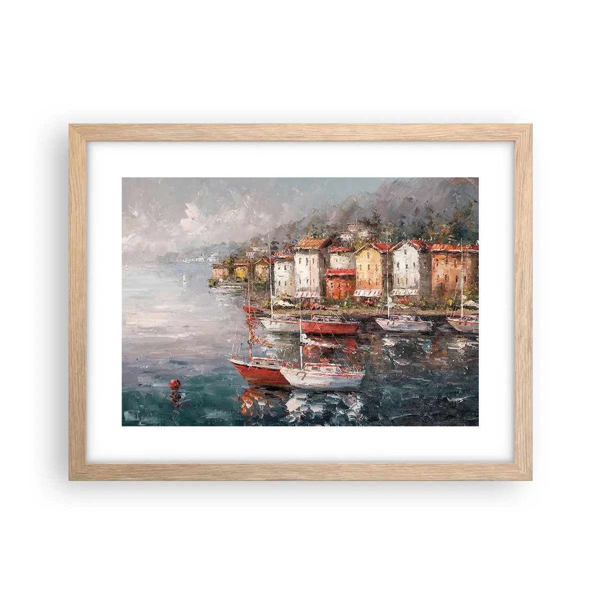 Plagát v ráme zo svetlého duba - Romantický prístav - 40x30 cm