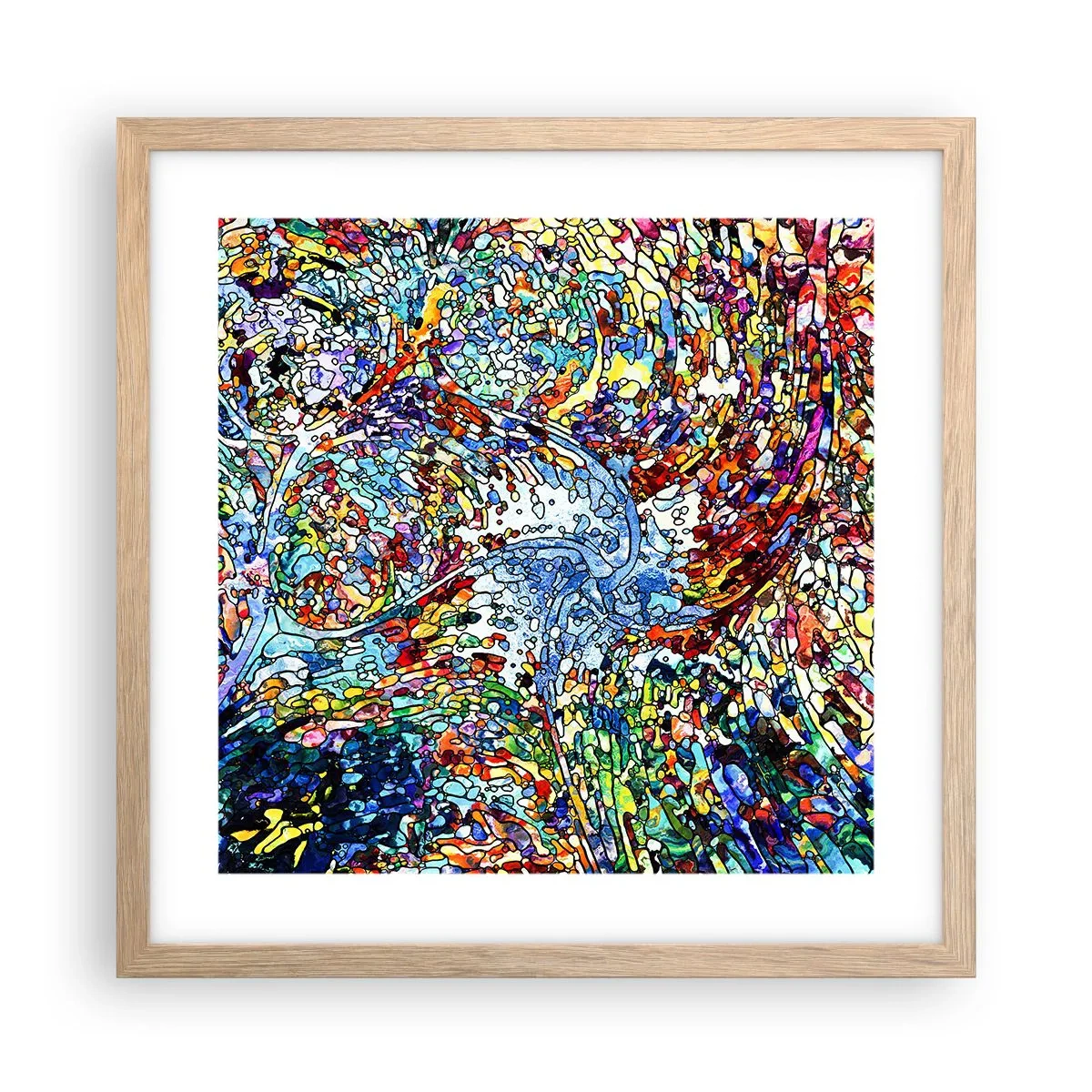 Plagát v ráme zo svetlého duba - Vitráž s kvapkami - 40x40 cm