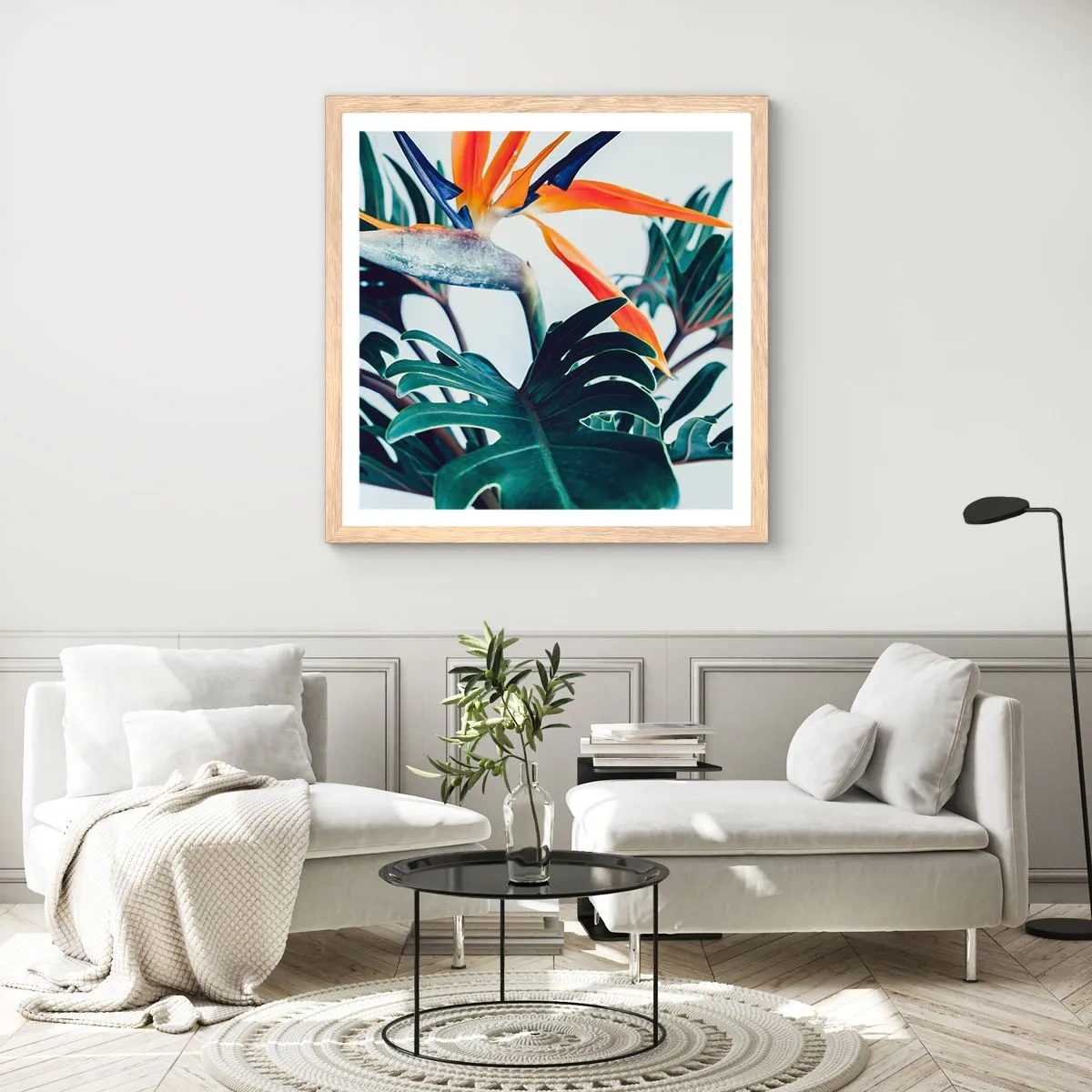 Plagát v ráme zo svetlého duba - Vtáker - 60x60 cm