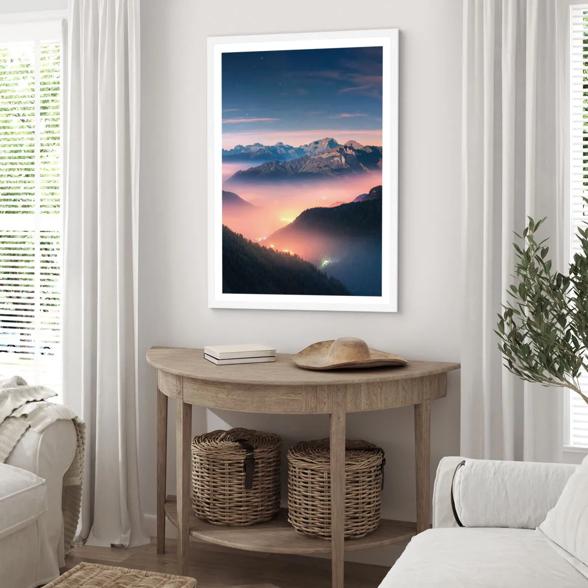 Plagát v bielom ráme - Svetlo v údoliach - 50x70 cm