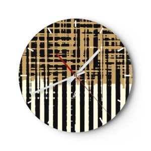 Nástenné hodiny - Geometrická abstrakcia v odtieňoch béžovej a čiernej - 30x30cm - Architektonická abstrakcia - Moderná nástenná dekorácia do obývacej izby, kuchyne a spálne ARTTOR