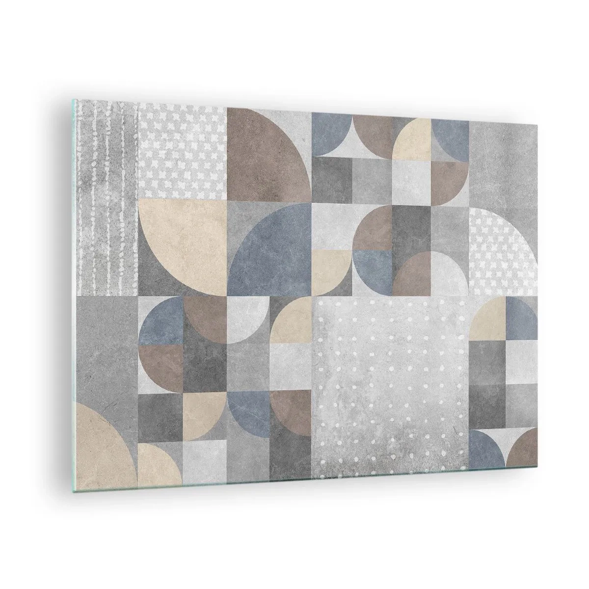 Obraz na skle - Abstraktná geometrická kompozícia s rôznymi tvarmi a odtieňmi sivej. - 70x50cm - Keramická fantázia - Moderná nástenná dekorácia do obývacej izby a spálne ARTTOR