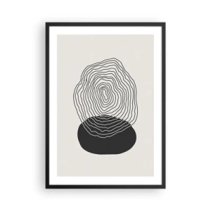 Plagát v čiernom ráme - Čierne čiary vytvárajúce abstraktný tvar na svetlom pozadí - 50x70cm - Trvanie a kmitanie - Moderná nástenná dekorácia do obývacej izby a spálne ARTTOR