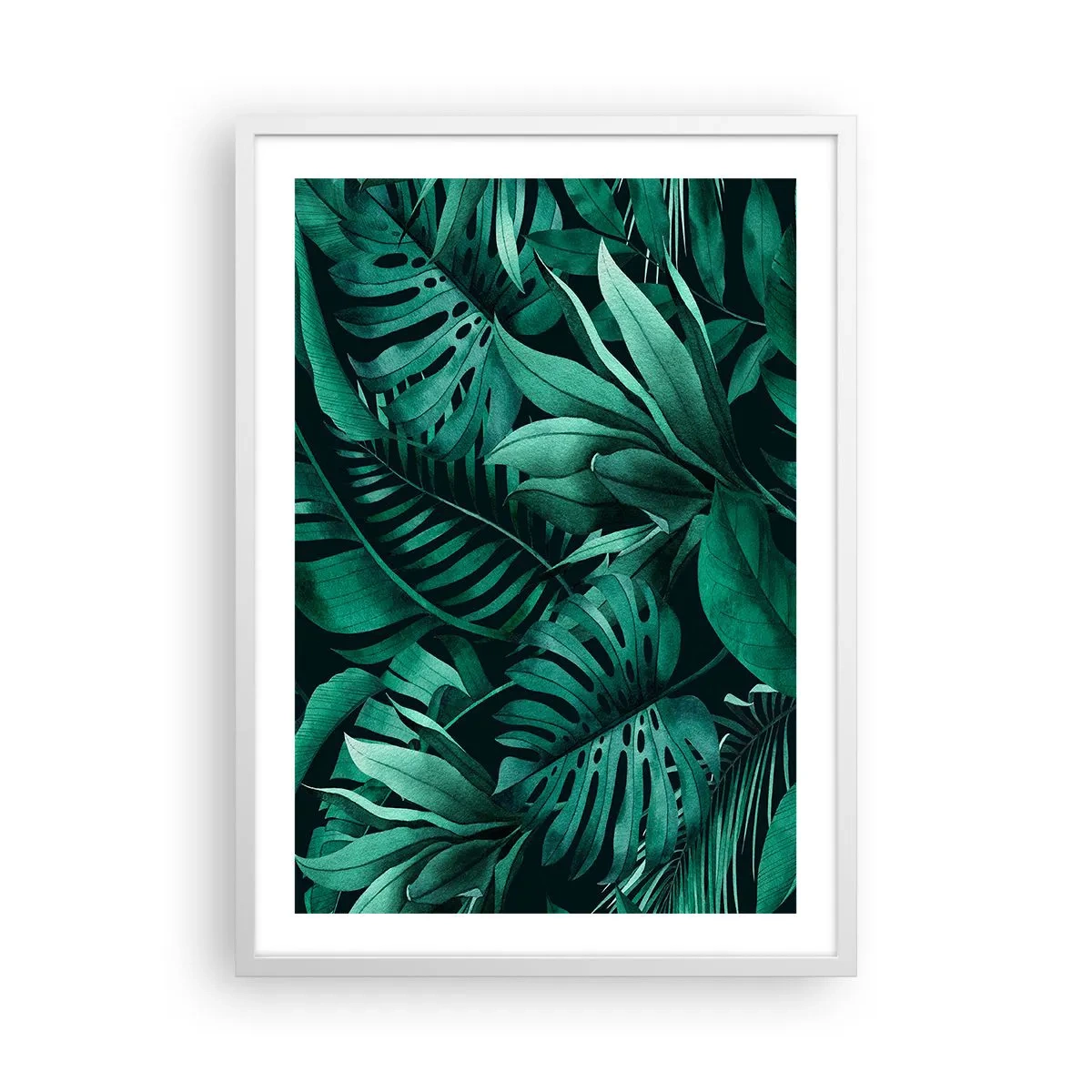 Plagát v bielom ráme - Hĺbka tropickej zelene - 50x70 cm