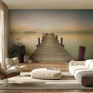 Fototapeta Premium Sand - Úsvit, svitanie, svetlo - Krajina, Jazero, Drevený most - 100x70 cm