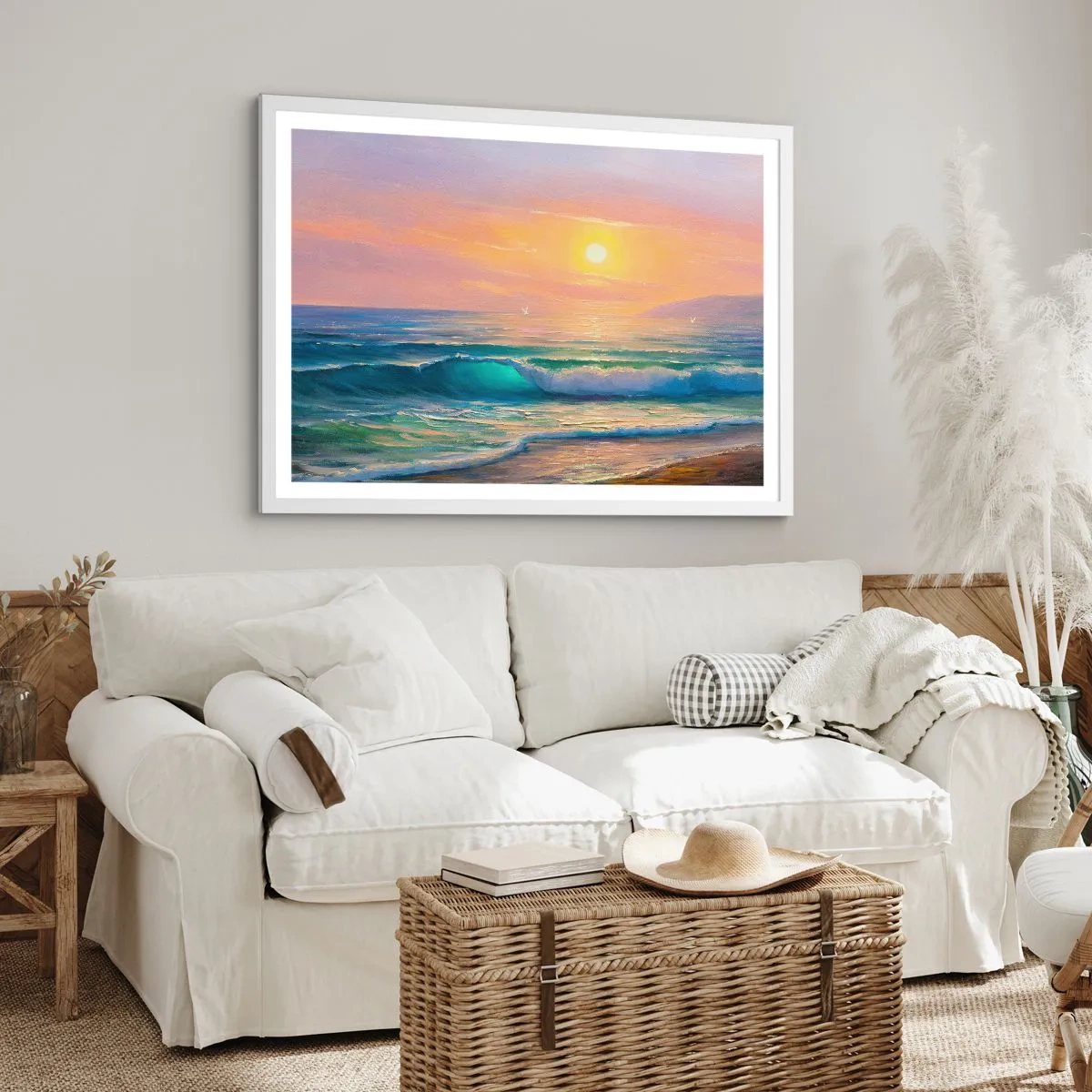 Plagát v bielom ráme - Tyrkysová pieseň vĺn - 100x70 cm