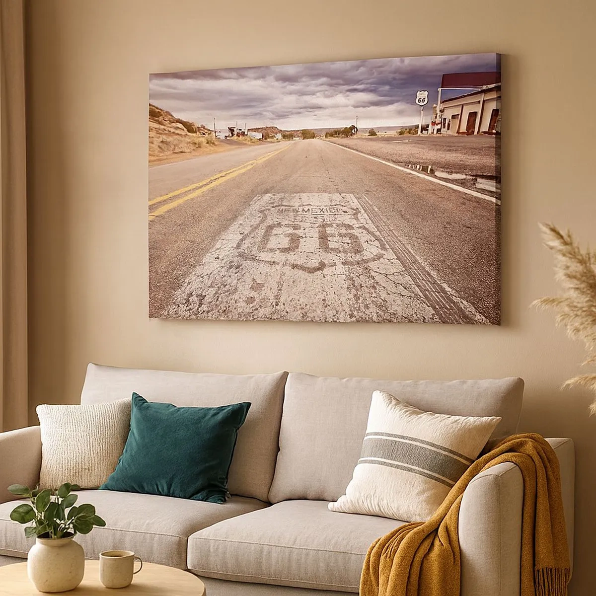 Obraz na plátne - Cesta 66 v púštnom podnebí s malebnou oblohou - 70x50cm - Mother Road - americká legenda - Moderná nástenná dekorácia do obývacej izby a spálne ARTTOR