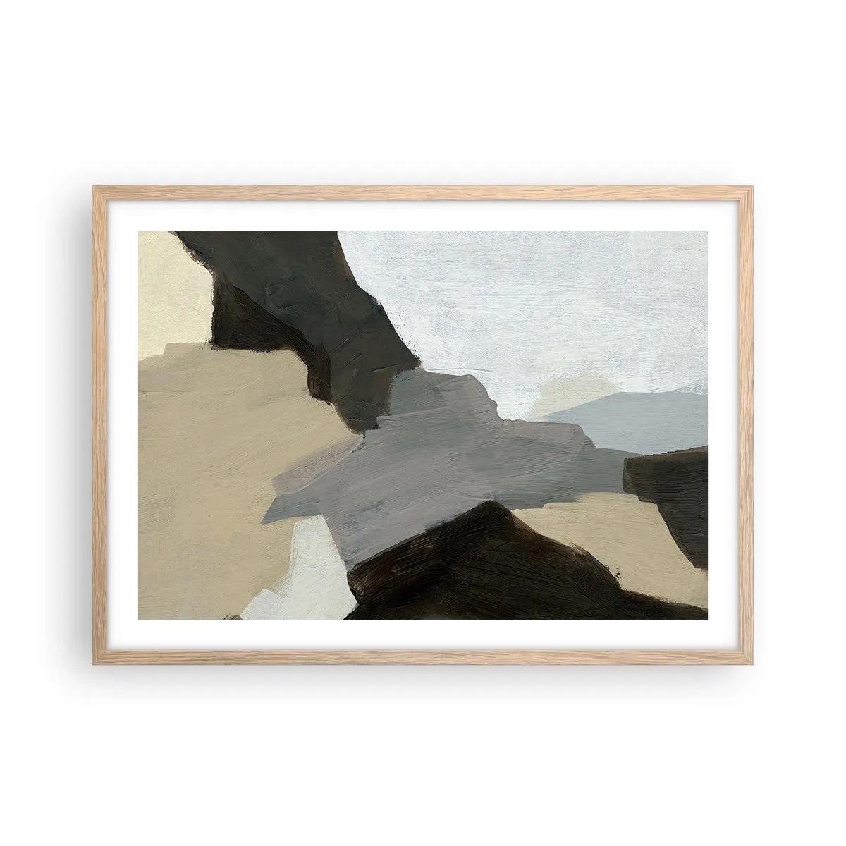 Plagát v ráme zo svetlého duba - Abstrakcia: križovatka šedej - 70x50 cm