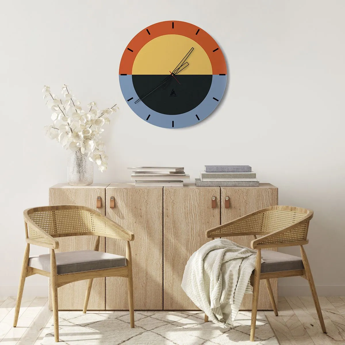 Nástenné hodiny - Farebná abstrakcia s farebným kontrastom - 30x30cm - Kompozícia tepla a chladu - Moderná nástenná dekorácia do obývacej izby, kuchyne a spálne ARTTOR
