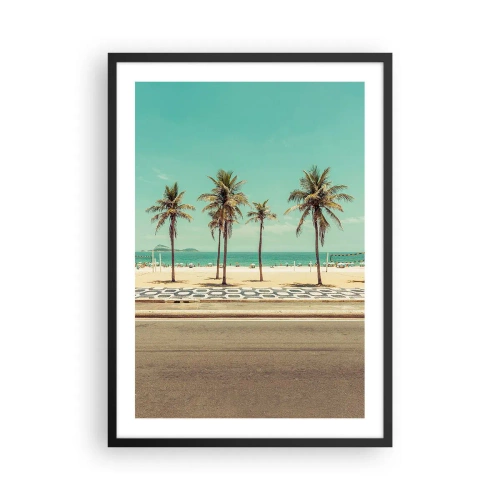 Plagát v čiernom ráme - Pláž s palmami a modrou oblohou - 50x70cm - Stráženie pláže - Moderná nástenná dekorácia do obývacej izby a spálne ARTTOR