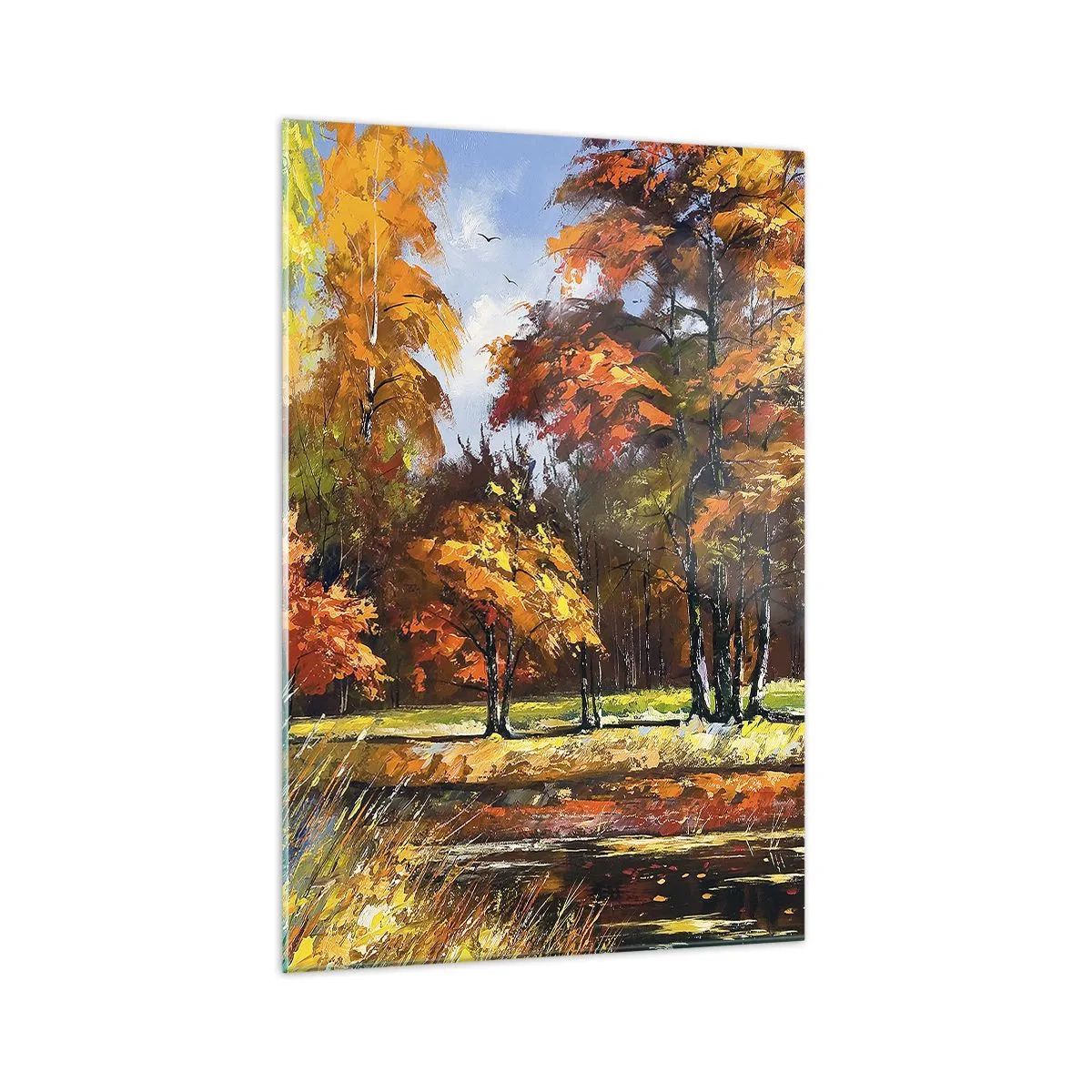 Obraz na skle - Krajinka v zlatej a hnedej - 70x100 cm