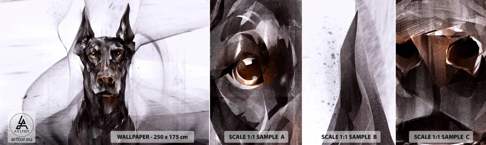 Vzorka Fototapeta Standard Eco - Z urodzeného rodu - Abstrakcia, doberman, pes - 100x30 cm